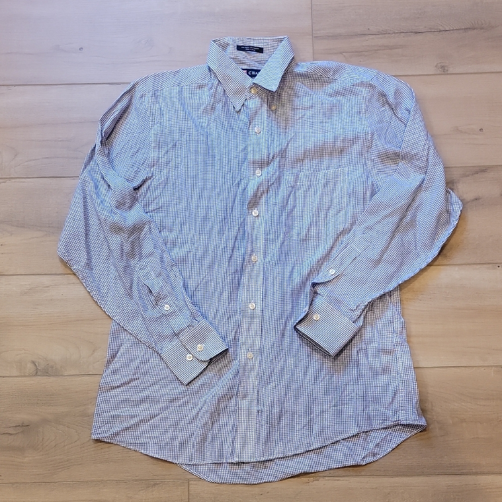 Chaps Blue And White Checked Dress Shirt Size Medium 32/33